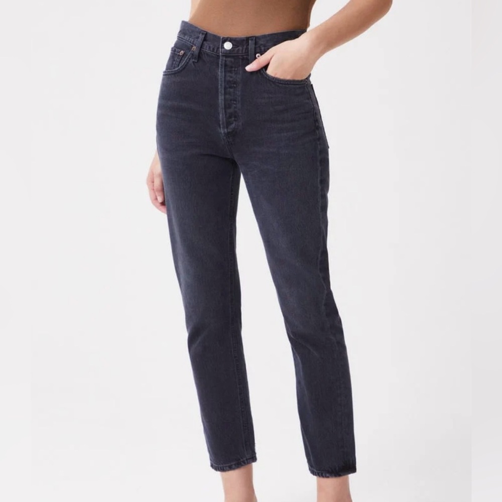 Agolde High Rise Riley Style Straight Leg Denim Jeans in Panoramic Dark Grey